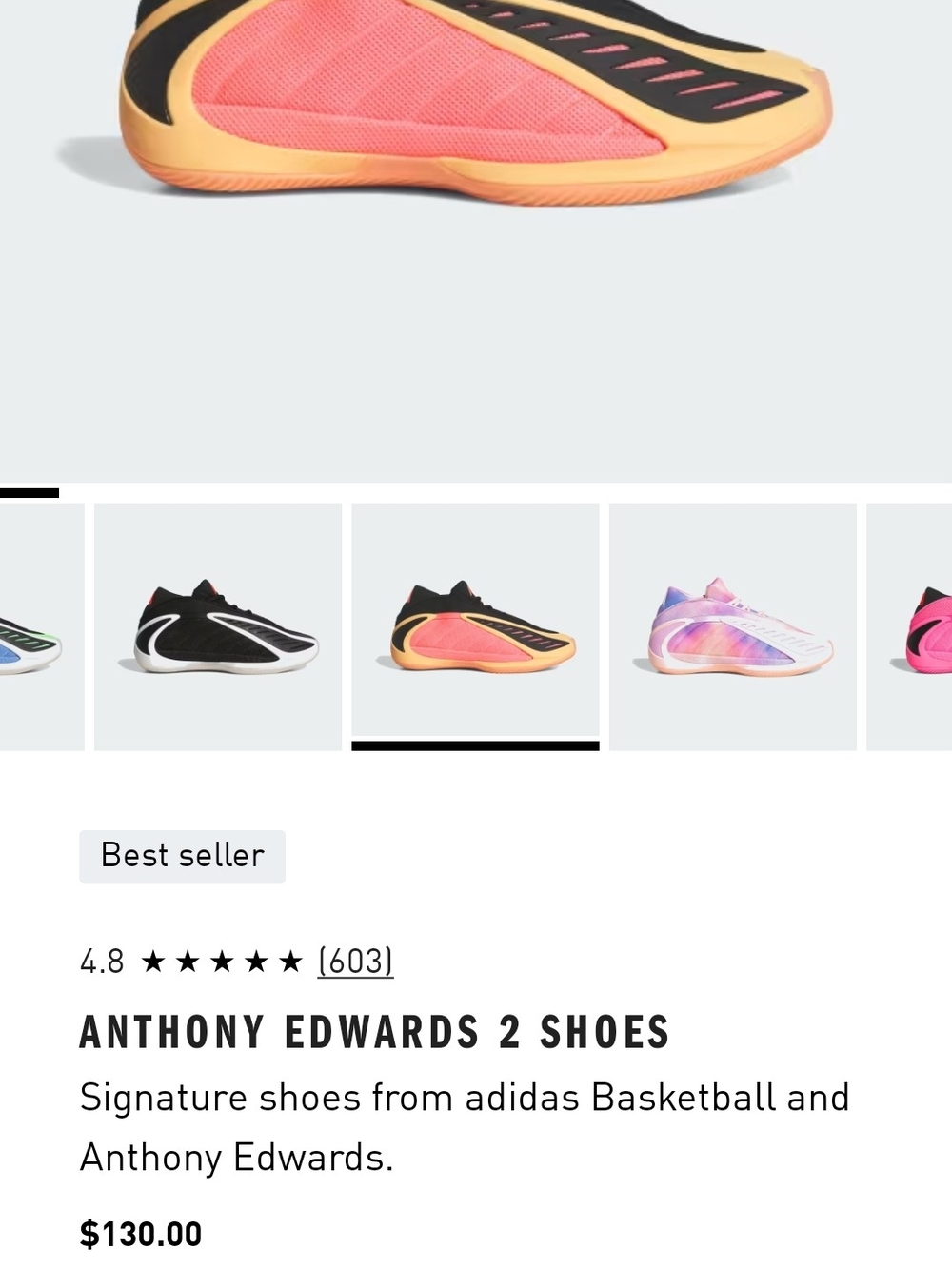 adidas Kids' Anthony Edwards 2 Sneakers - Pink & Peach